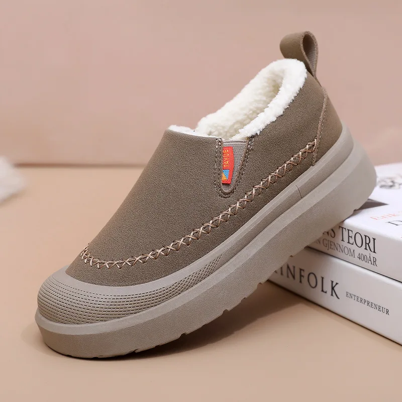 Women's Slip on Cotton Shoes Winter New Plush Thicken Outdoor Casual Warm Shoes Fashion Vintage Non Slip Comfort Snow Boots