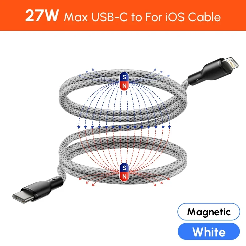 ตัวเลือกสินค้า สายชาร์จแม่เหล็ก USB-C ชาร์จเร็ว 27W สำหรับ iPhone & Samsung