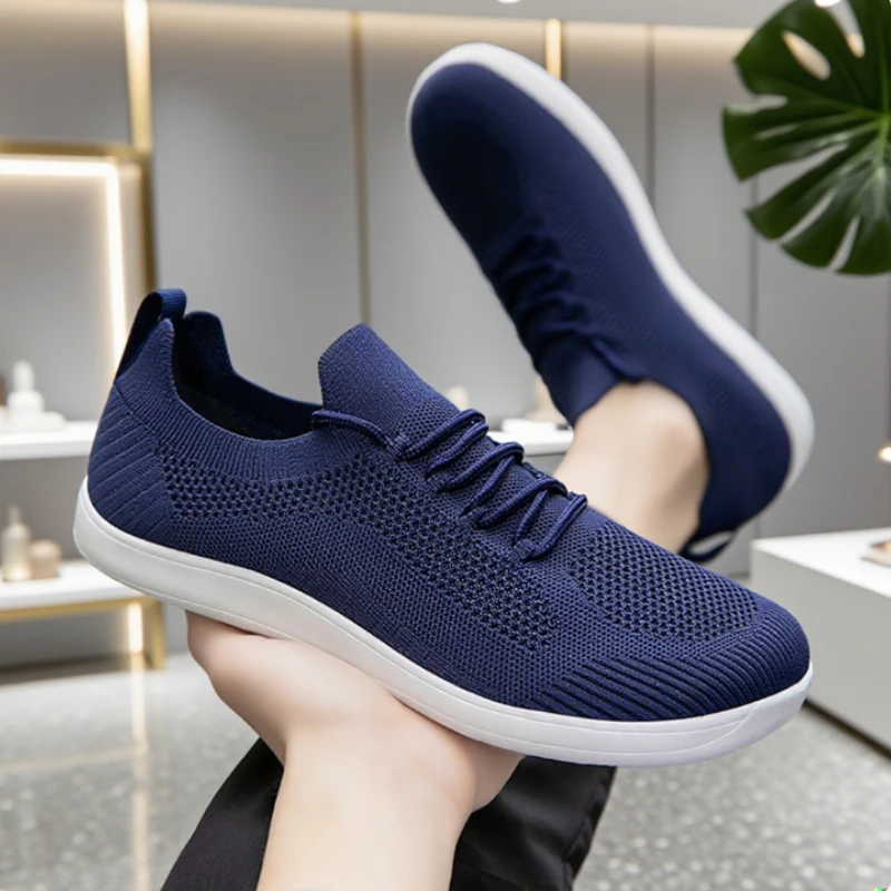 Wide Barefoot Shoes for Men Trendy Black Mesh Casual Walking Sneakers Breathable Non-Slip Minimalist Casual Wide Toe Men Shoes
