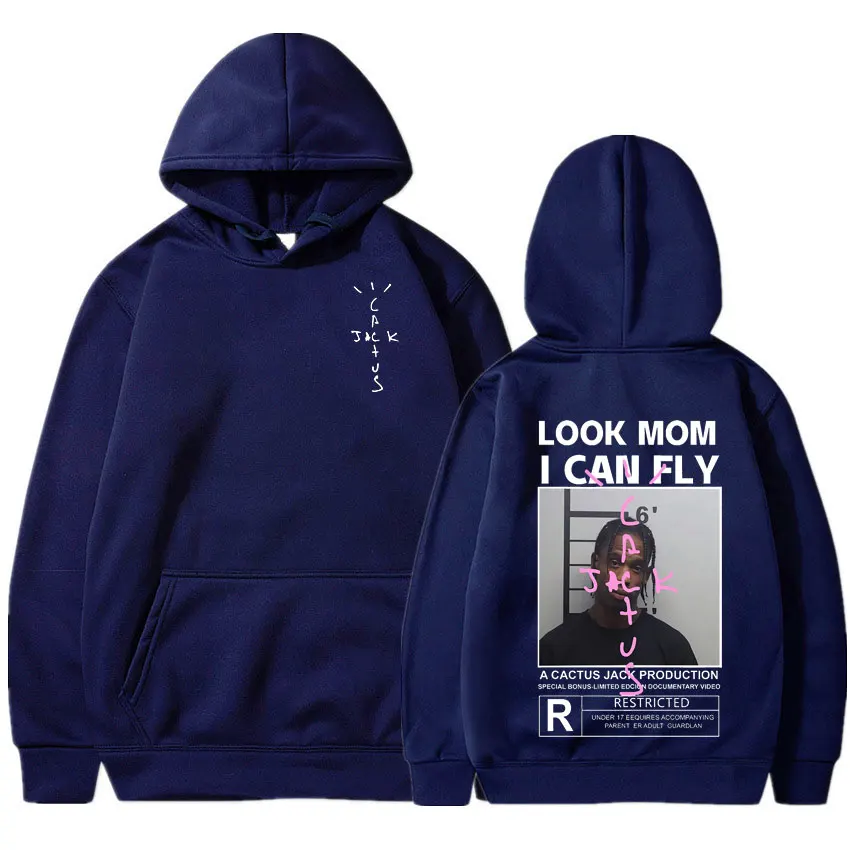 Cactus Jack Logo Print Hoodie Men Women LOOK MOM I CAN FLY Travis Scott Pullover Unisex Fashion Hip Hop Sweatshirts Streetwear 2