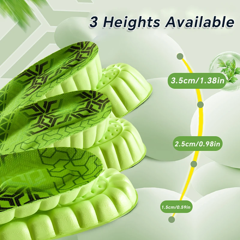 1 Pair New Green Pattern Invisiable Height Increase Insoles For Feet Comfortable Soft Breathable Mugwort Anti-odor Pads