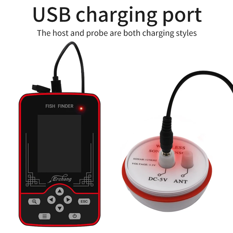 Erchang F13 Wireless Fish Finder Sounder For Fishing 60m/200ft Water Depth Fishfinder Rechargable Portable Echo-sounder fish finder