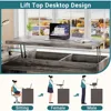 L Shaped Computer Desk with Drawer Lift Top Office Desk with Power Outlets and USB Charging Ports Large Corner Desk Writing 4