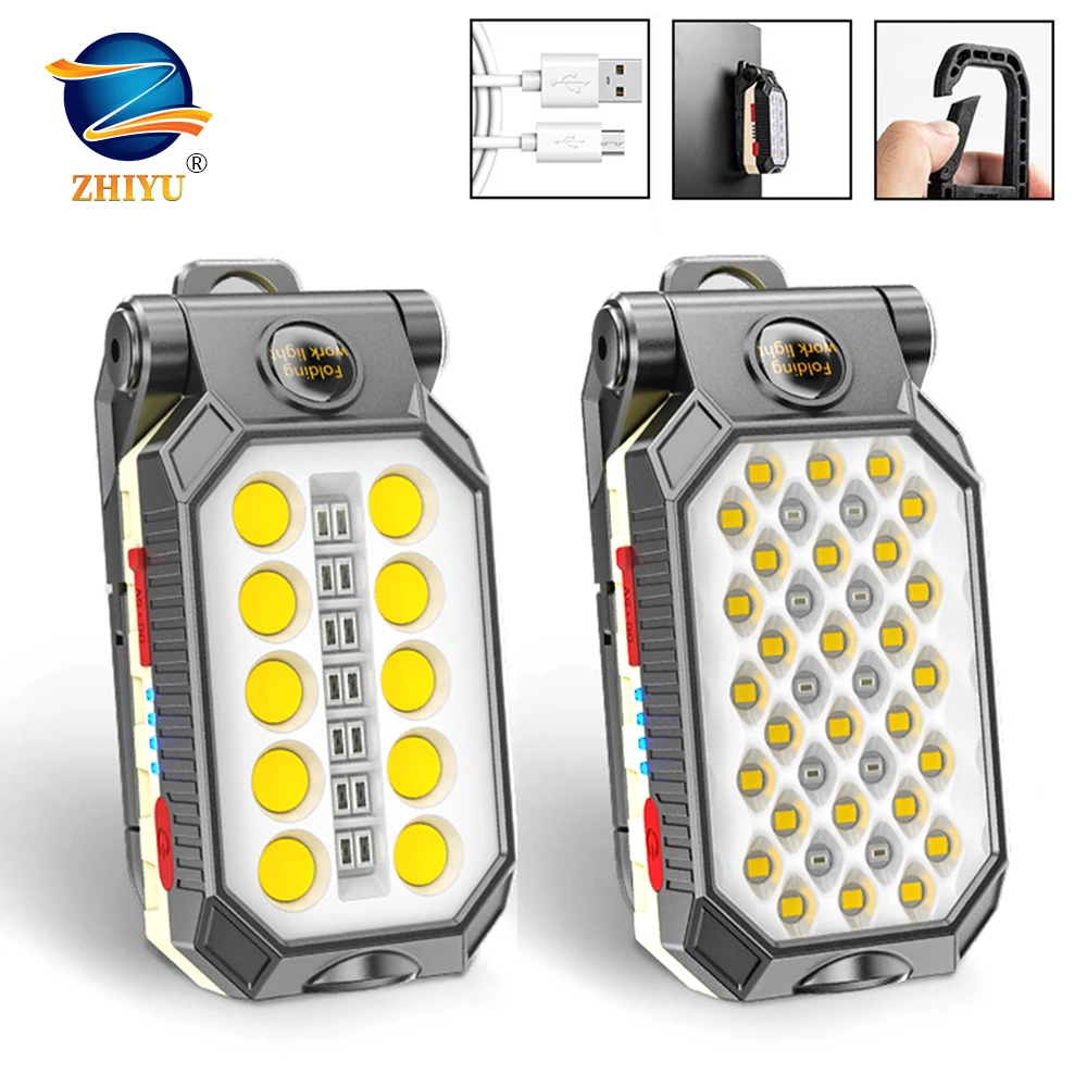 ZHIYU USB Rechargeable Led Flashlight Torch Magnetic Super Bright Work Torch 2000LM with COB Light 4 Modes Torches camping light unique flashlights