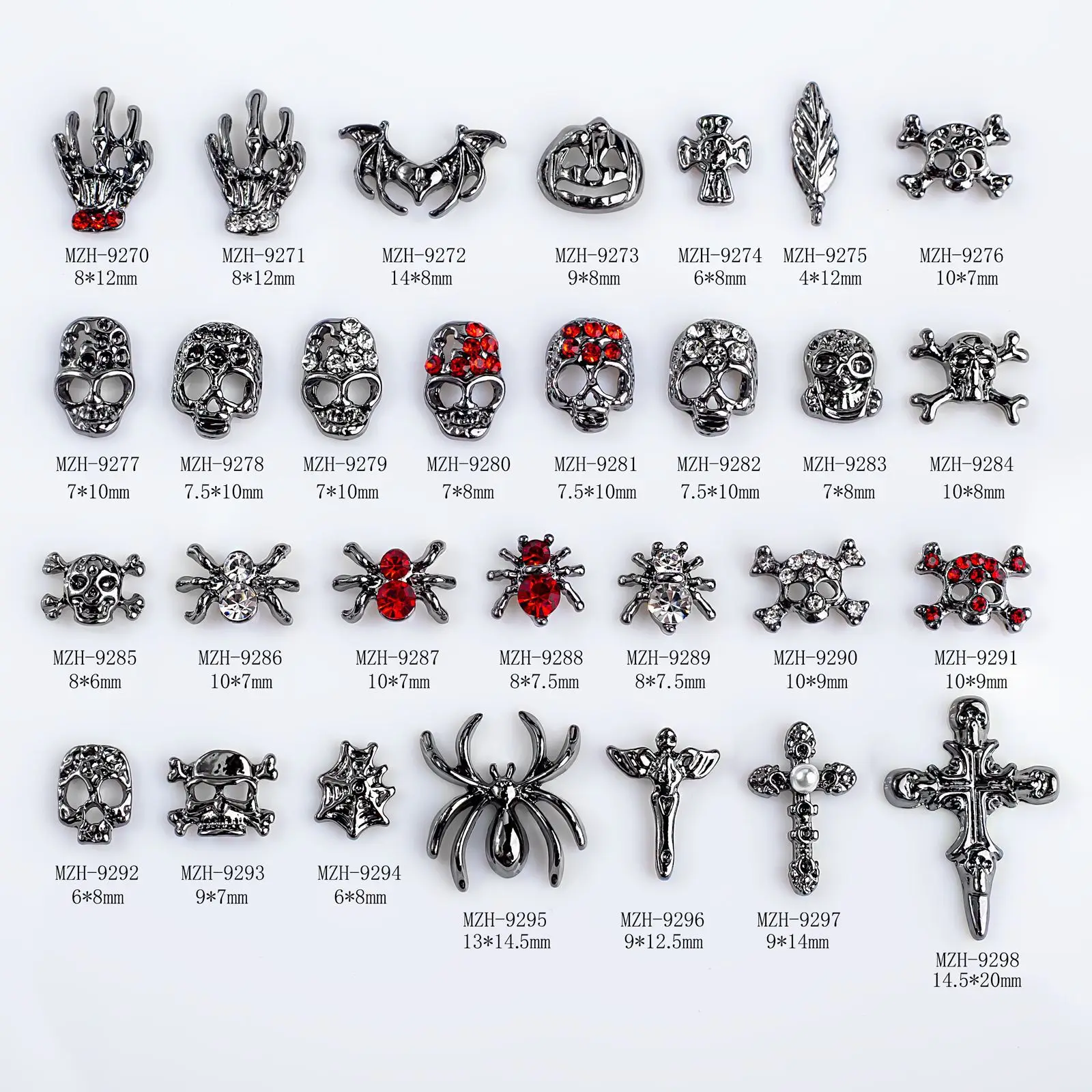 

Halloween Spider Web Skull Claw Cross Bat Pumpkin Nail Charms Gun-black Metal Rhinestone Nail Art Decoration Jewelry Beads 10pcs