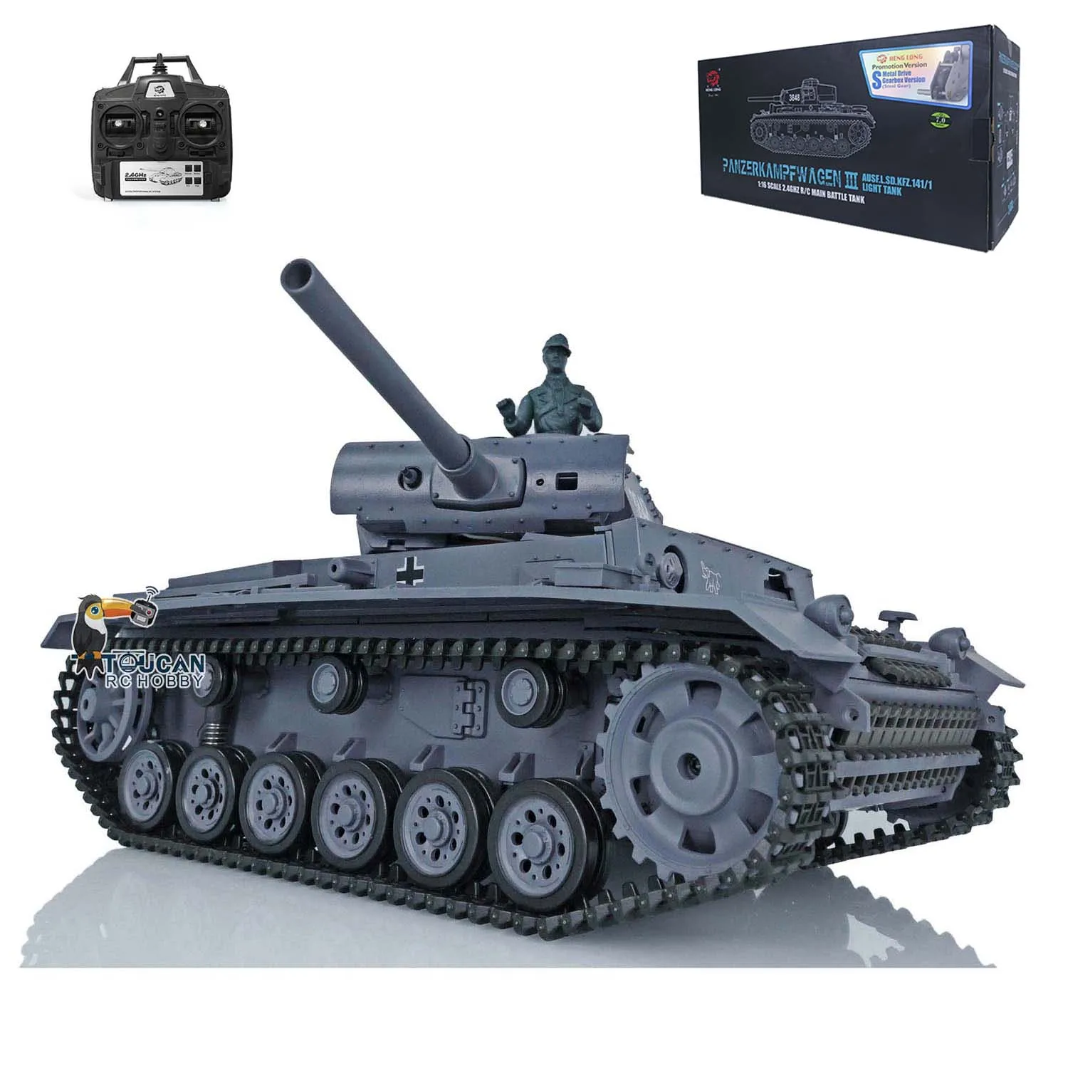 1/16 Heng Long 7.0 Plastic German Panzer III L Gift Remote Control Tank Toys Toucan Model 3848 3849 Machine Gun Sound TH17339 3