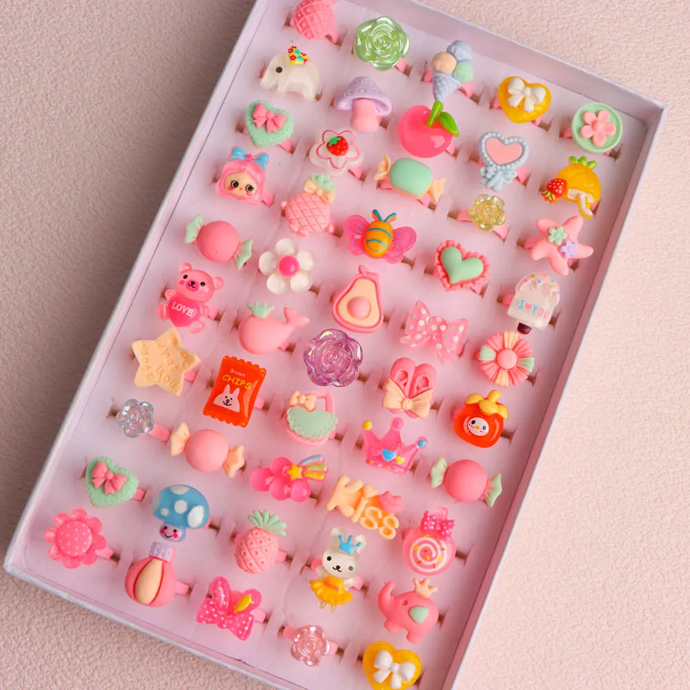 10/20/30/50/100 Teile/los Mode Cartoon Süße Nette Blume Obst Form Glitter Ringe Für Frauen männer Mix Stil Finger Schmuck Geschenk
