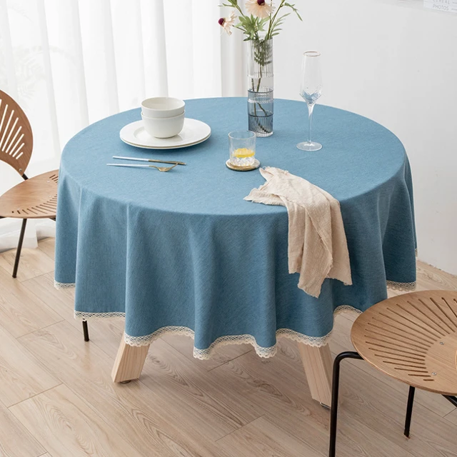 Large Round Tablecloth Solid Color Cotton Linen Waterproof Table Cloth Oil-Proof Table Cover for Kitchen Garden Restaurant 3