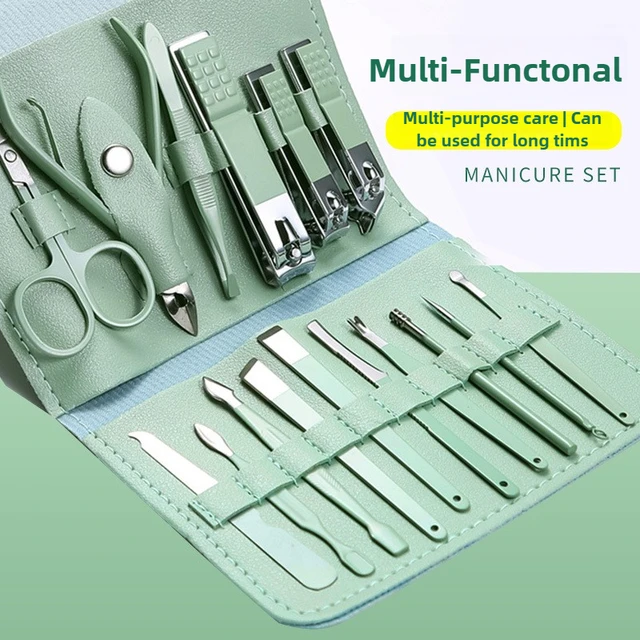 Kit per toelettatura unghie premium da 16 pezzi per la casa Set per pedicure con tagliaunghie in acciaio inossidabile e custodia da viaggio inclusa Set per manicure 1