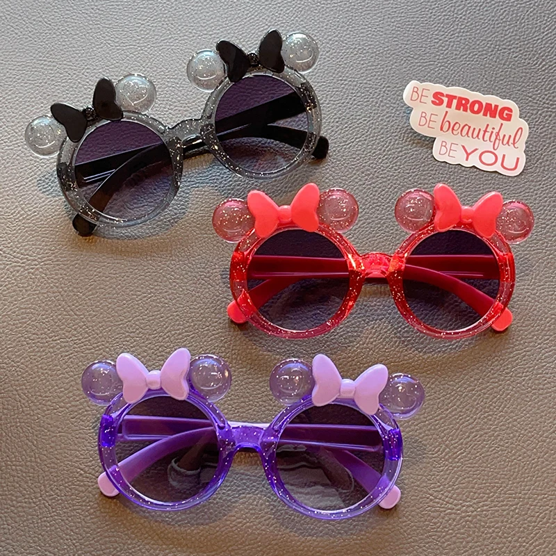 New Children Cartoon Mickey Bowknot Sunglasses UV400 Girls Boys Lovely Outdoor Sun Protection Sunglasses Kids Sun Glasses