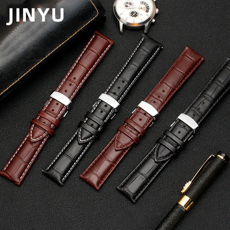Genuine Leather Watch Band Bracelet Strap, 20mm 22mm, Black Brown