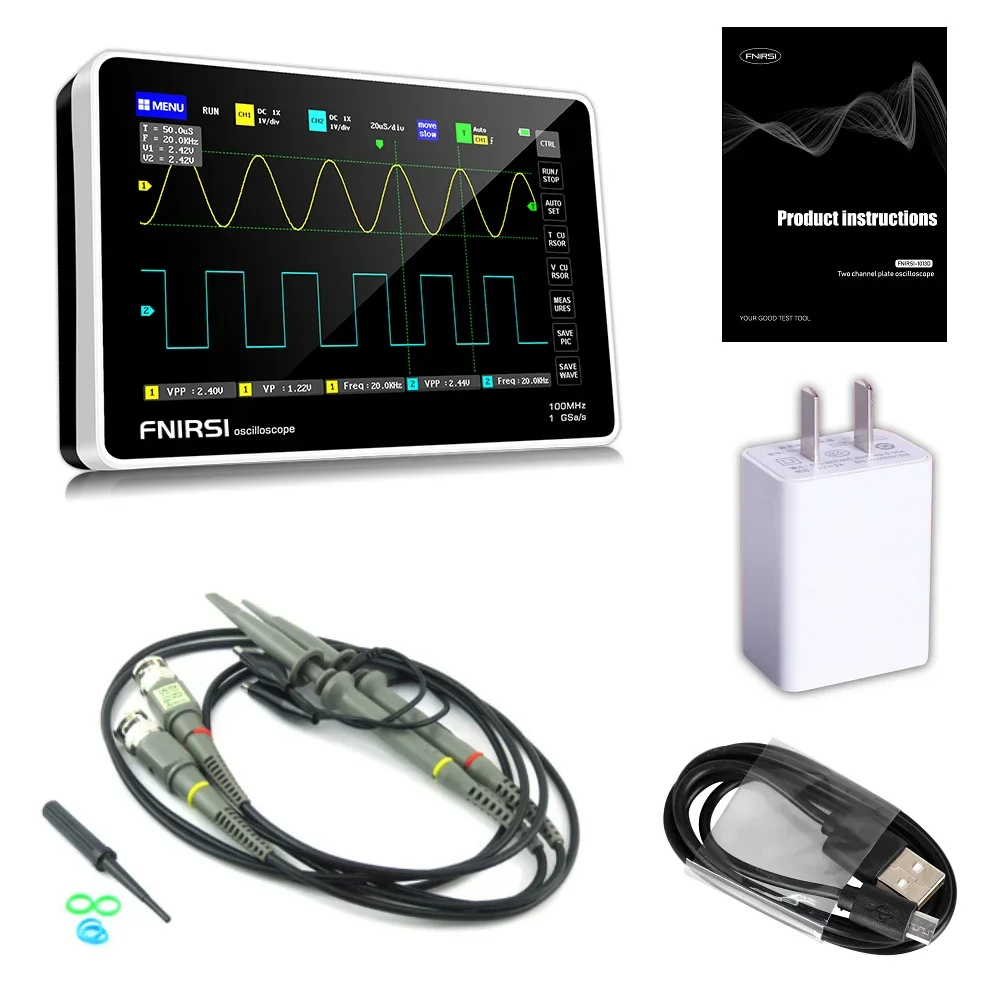 Digital Oscilloscope FNIRSI 1013D 7-inches Mini Tablet Digital Oscilloscope Dual Channel 100M Bandwidth 1GS Sampling Rate