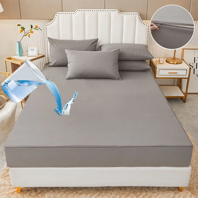 Funda de colchón impermeable con sábana de cama con cremallera