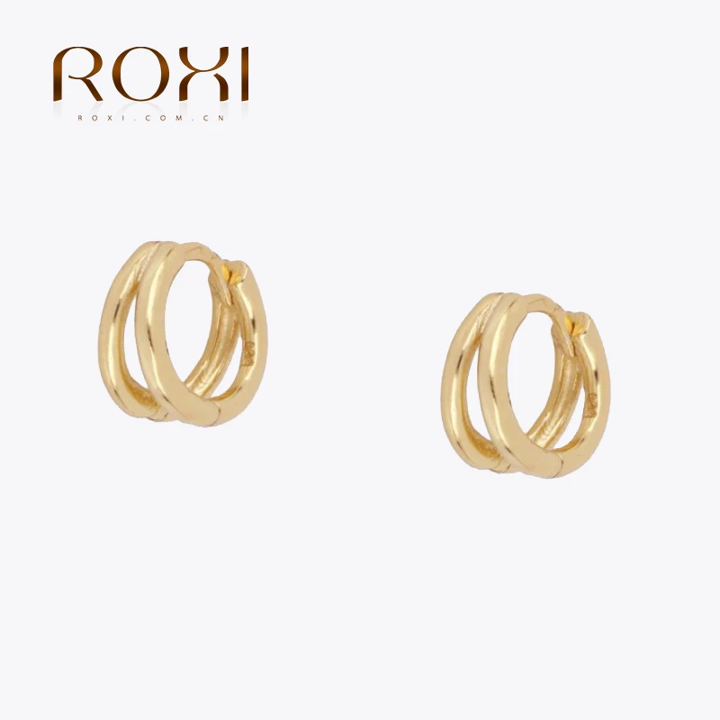 ROXI глянцевые маленькие двойные круглые серьги-кольца для женщин и девочек, свадебные серьги на день рождения, серебро 925 пробы, ювелирные изделия Oorbellen