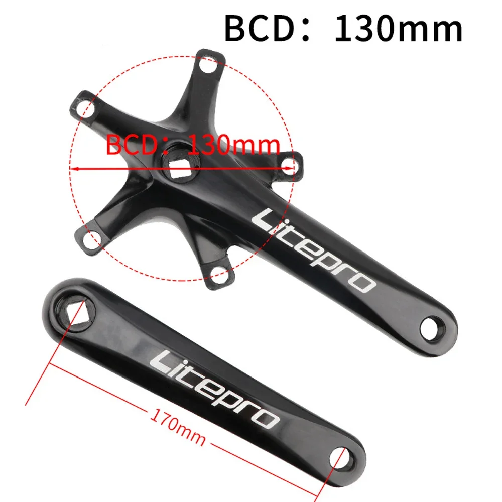 Description Picture 6 of itemLitepro Folding Bicycle Crankset Wide and Narrow Teeth 130BCD Chainring 45/47/53/56/58T Square Hole 170mm 130BCD 5claw Crank
