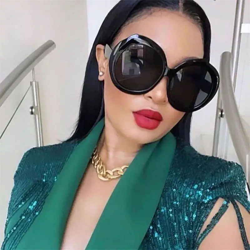 

Vintage Big Round Sunglasses Women Brown Gradient Oversized Sun Glasses Female Fashion Luxury Brand Designer Mirror Clear Shades