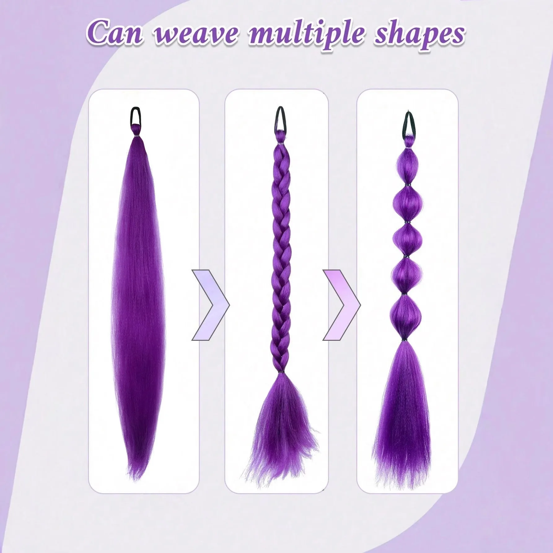 Synthetic 3 pieces/pack purple rubber band ponytail straight hair woman fluffy braided ponytail cosplay ponytail