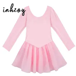 Girls Long Sleeve Ballet Dancer Leotard Tutu Dress Princess Gymnastics Ballerina Performance Dancewear Basic Gym Workout Clothes
