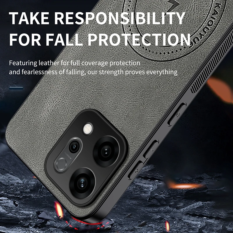 Napa-Textured Magnetic Shockproof Silicone Leather Case with MagSafe Compatibility