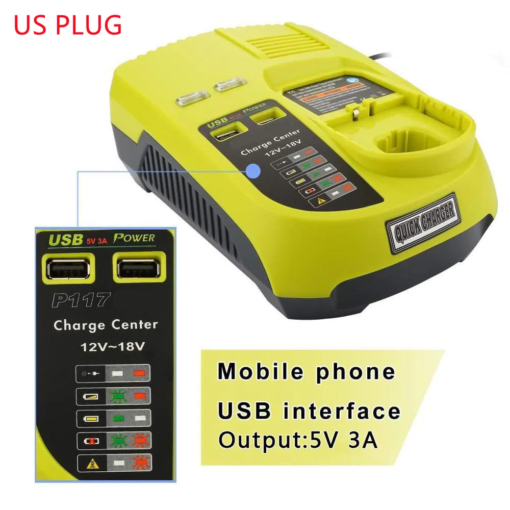 P117 Battery Charger For Ryobi 12V 18V Li-ion Ni-CD Ni-Mh