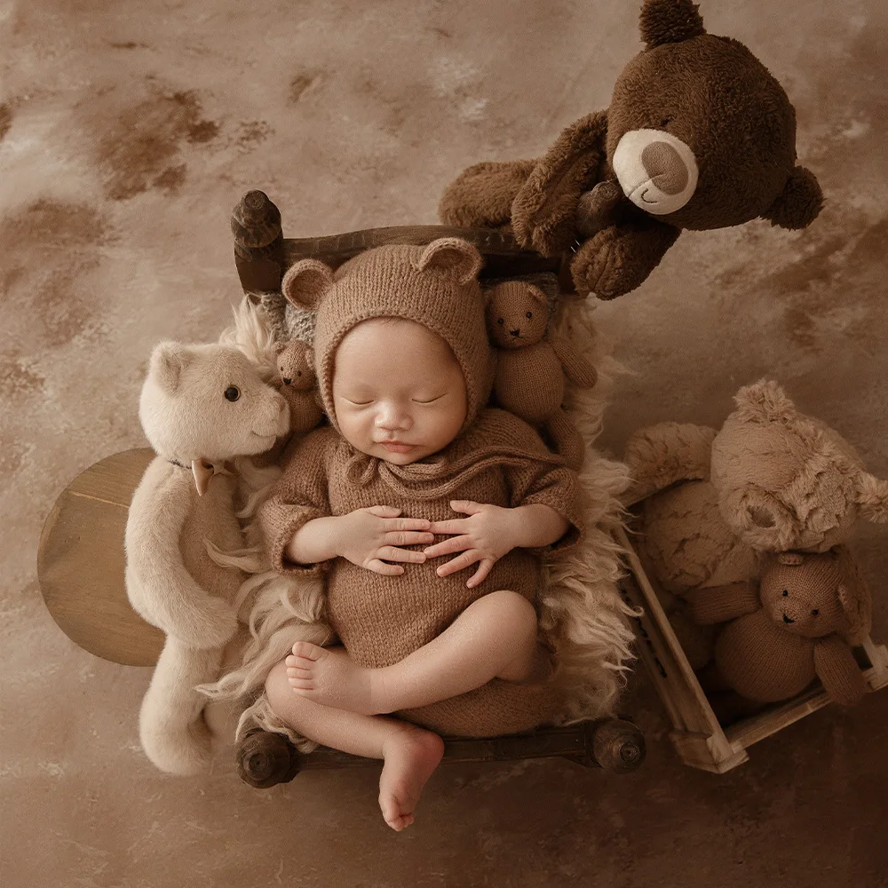 Newborn Bear Outfits for Photography Knitted Baby Jumpsuit Hat