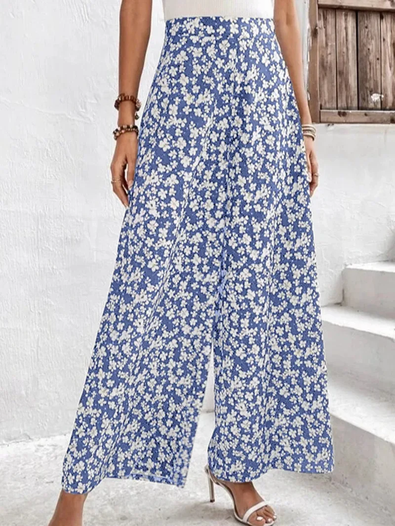 New Women's Small Floral Relaxed Relaxed Waist Trousers