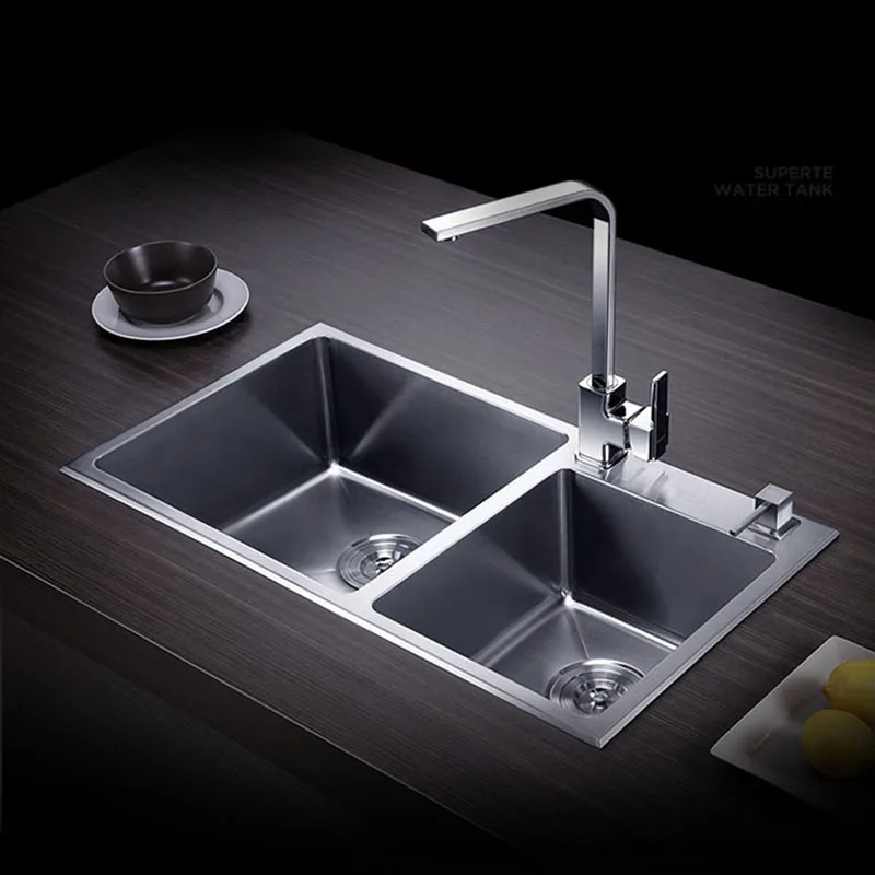 Kitchen Sink Double Groove Double Bowl Vegetable Washing Basin Pots 304 Stainless Steel Kitchen Sinks with Soap Dispenser 3