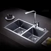 Kitchen Sink Double Groove Double Bowl Vegetable Washing Basin Pots 304 Stainless Steel Kitchen Sinks with Soap Dispenser 3