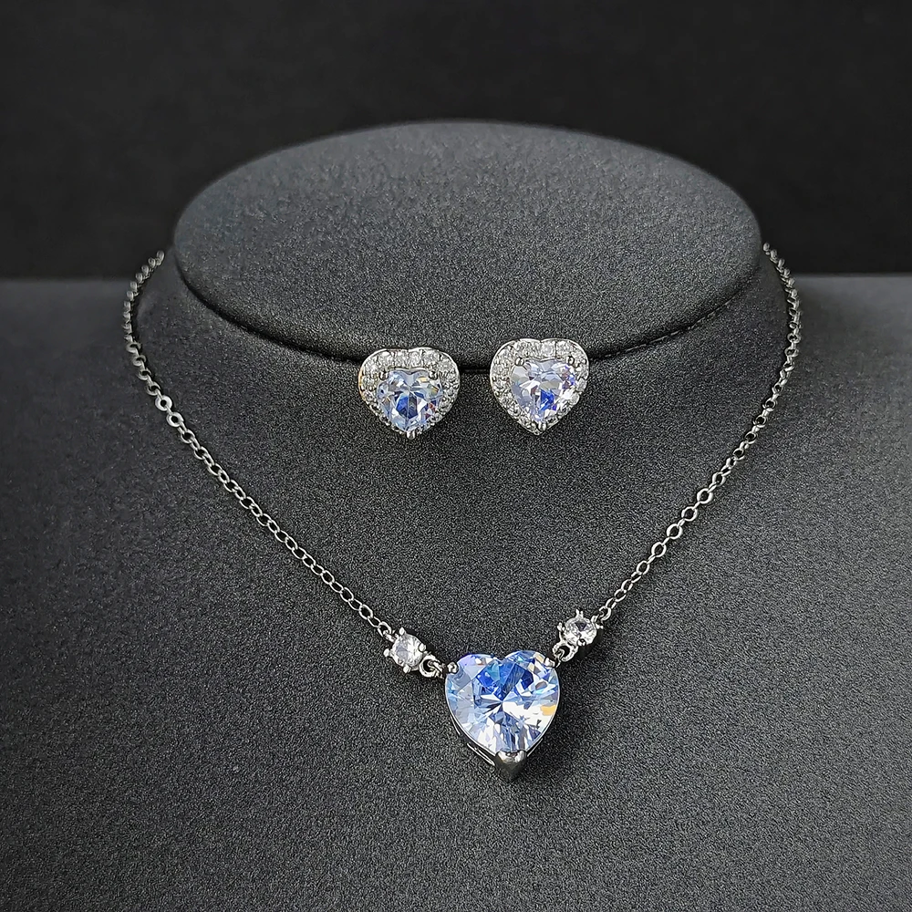 2pcs  Heart Shape Stud Earring & Necklace Pendant