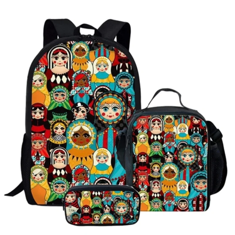 

Trendy Cool Russian Dolls 3pcs/Set Backpack 3D Print School Student Bookbag Teenager Daily Daypack with Lunch Bag Pencil Case
