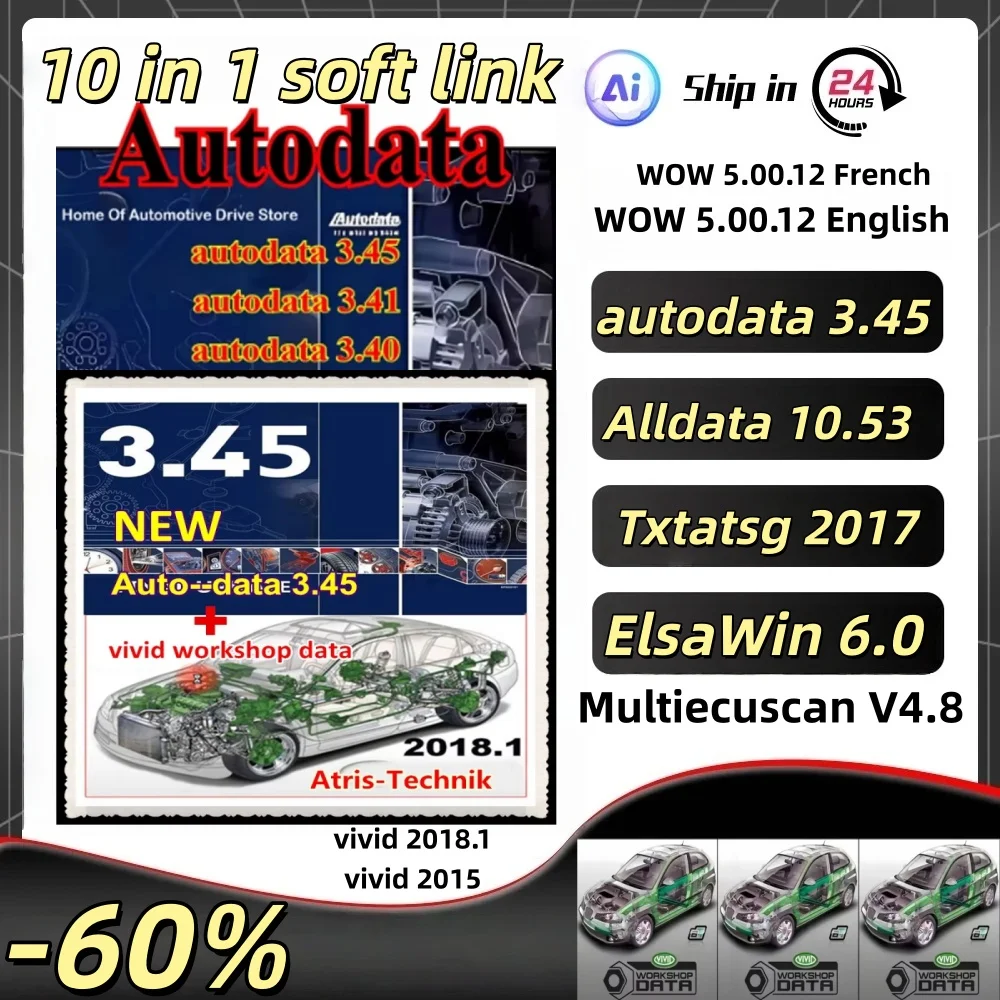 Autodata 2025 Hot Sale Car Repair Diagnosis Software 3.45/3.41/3.40 Multi-Languages Wiring Diagrams Data Auto Car Repair Tool