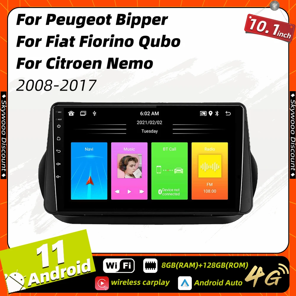 Multimedia Per Peugeot Bipper Fiat Fiorino Qubo Per Citroen Nemo 2008-2021 Carplay Navigazione Gps 2 Din Android Autoradio Stereo