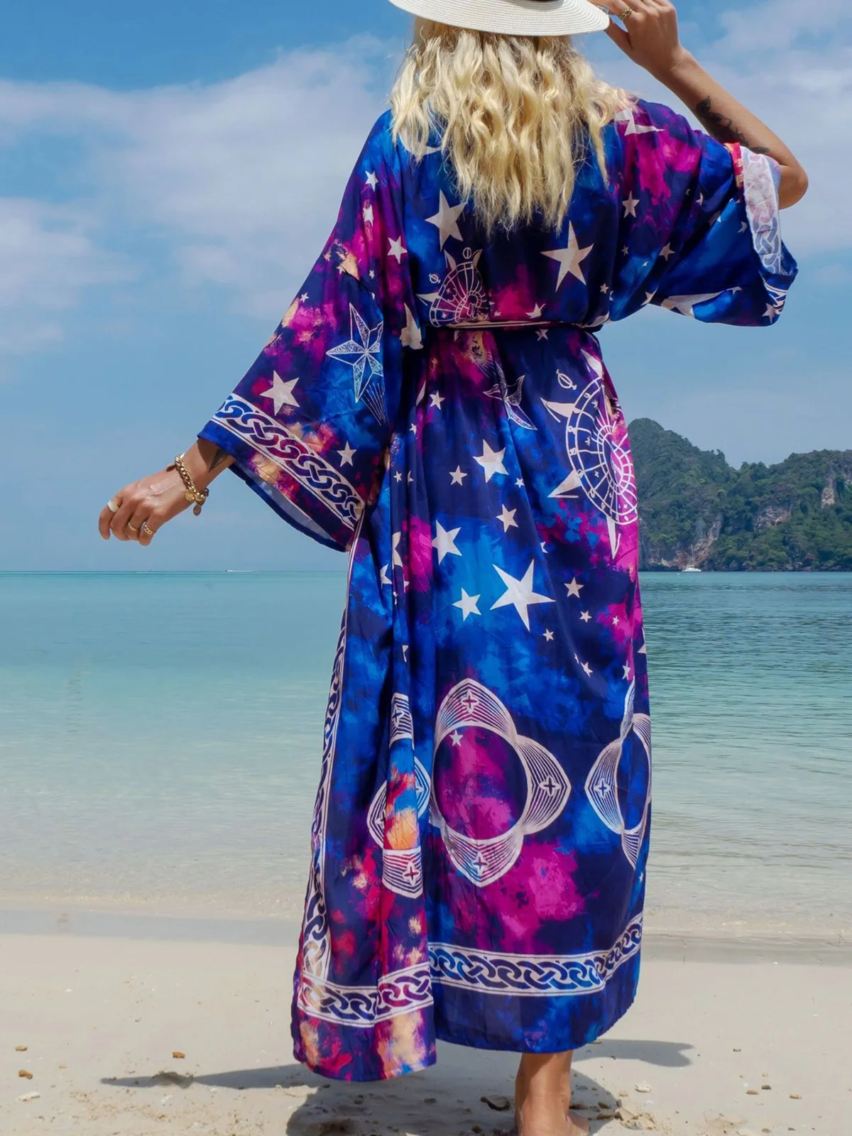 New Cover-ups Beach Dress Beachwear Female Women Beach Wear Printed Maxi Dress Kimono Boho Long Tunic Beach Cover Up V4426 2