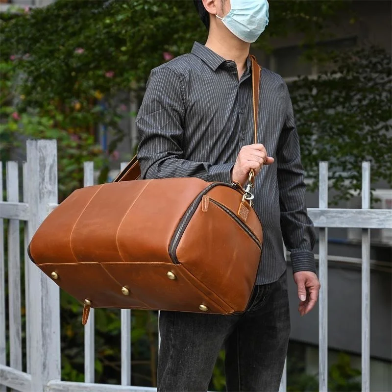 Leather Travel Bag With Shoe Compartment