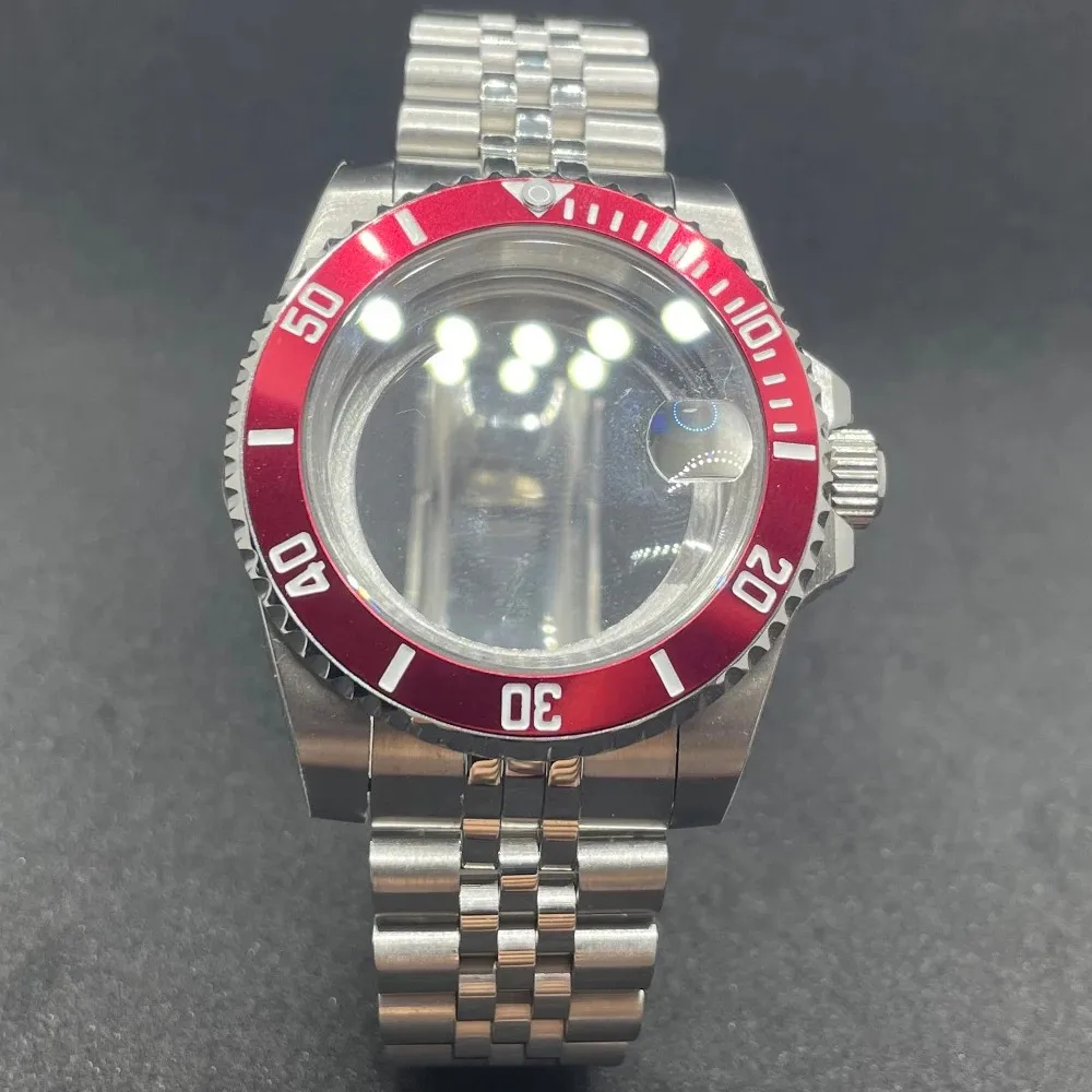 Elegant 40MM Stainless Steel Watch Case with Solid Bracelet and Glide Lock Clasp