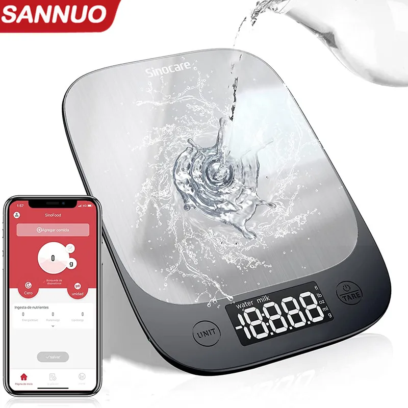 Sinocare Digital Kitchen Scale LCD Display 1g 5kg Household Weights Bluetooth Stainless Stell Food Scales APP for IOS Android