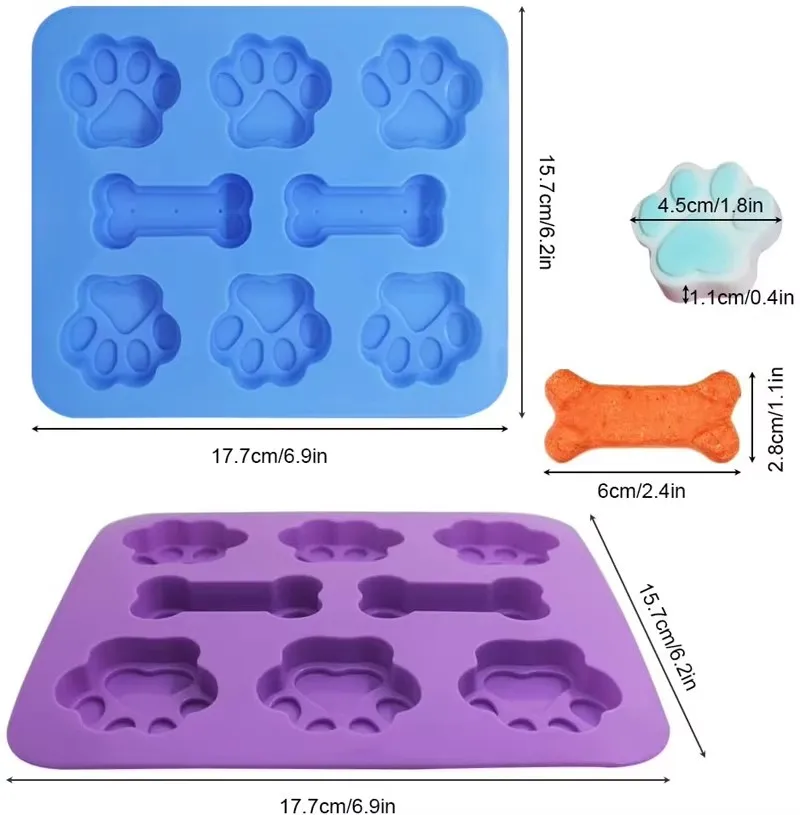 Cat Feet and Bone Shape Soap Mold Silicone Pet Treat Molds Soap Chocolate Jelly Candy Mold DIY Cake Decorating Baking Molds