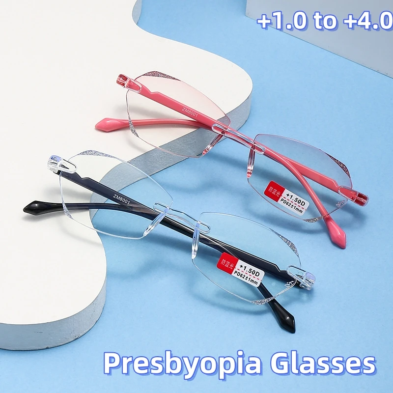 

Anti Blue Light High Definition Eyeglasses New Diamond Trimmed Frameless Reading Glasses Business Portable Presbyopia Eyewear