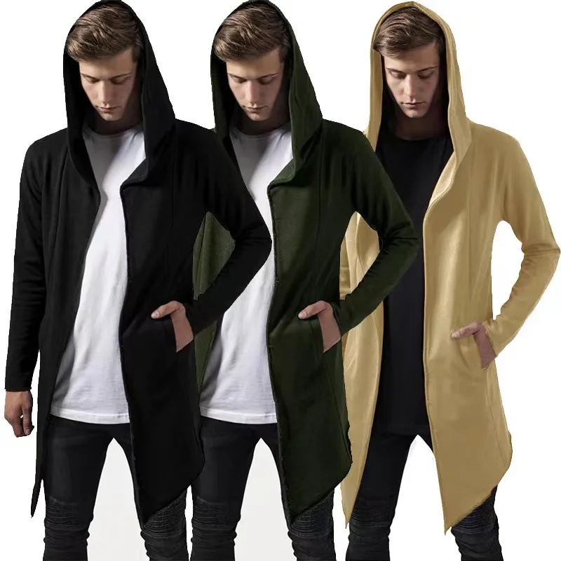 New men's autumn and winter men's foreign trade oversized windbreaker, fashionable and casual mid length hoodie, cardigan jacket