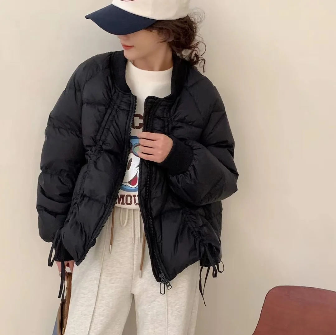 thumbnail image 1 of Chaqueta de plumón para mujer, chaqueta de plumón de pato 90% gruesa, cuello de béisbol coreano, diseño con cordón, nueva moda callejera 2024, parkas casuales, 1 of 5