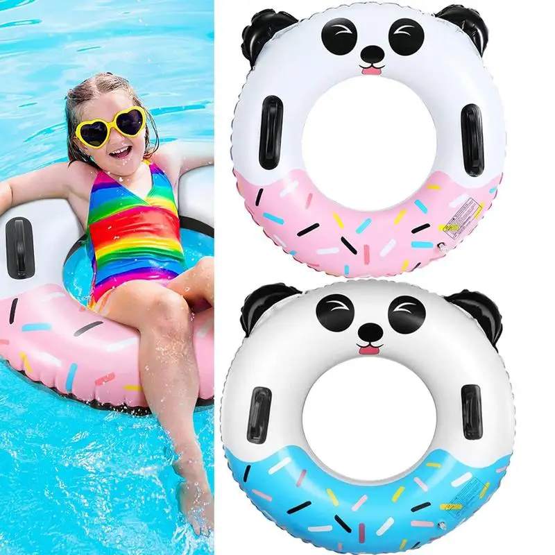 Swimming Tube Inflatable Swim Rings For Kids 12-Inch Swim Tubes With Handles Cartoon Donut Panda Beach Pool Party Toy