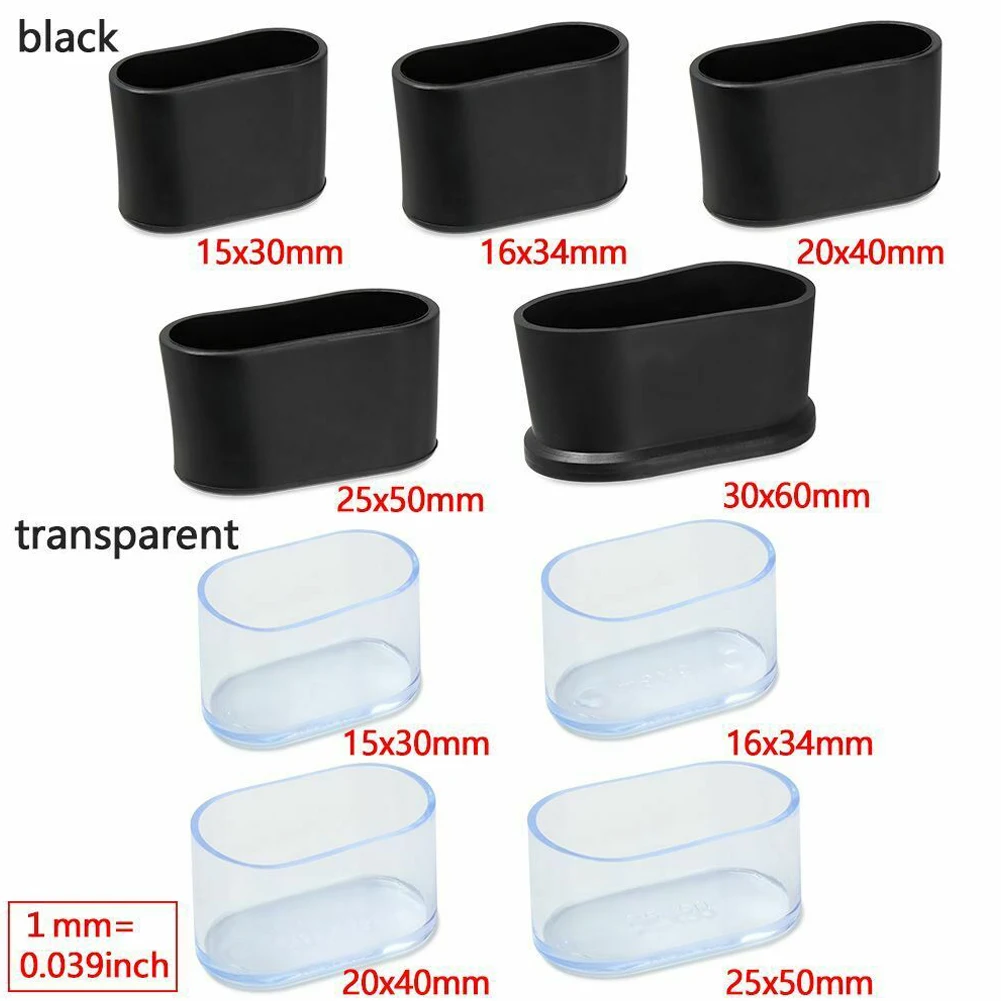 Set of 10 Oval Rubber Chair Leg Caps - Furniture Feet Floor Protectors