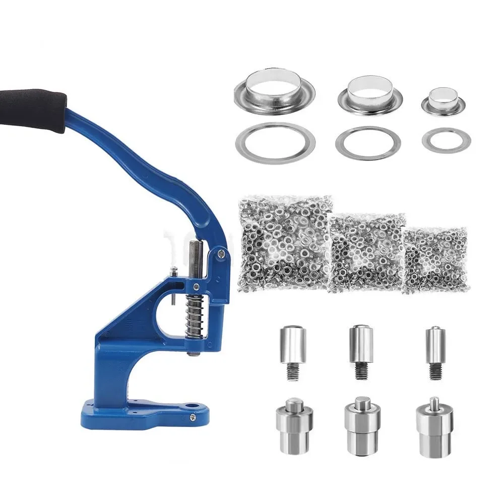 Eyelet grommet machine heavy duty hand press eyelet grommet machine punch tool kit with 8mm 6mm 10mm dies and 1500 Pcs gold silver grommets