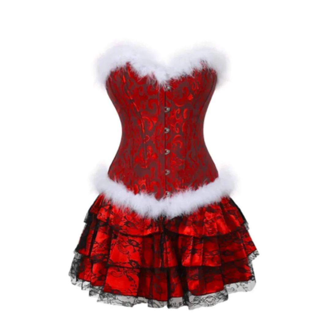 Sexy Red Velvet Santa Dress Cosplay Claus Costume Outfit ,Faux New Women Sexy Christmas Lace Up Corset Erotic Party Lingerie