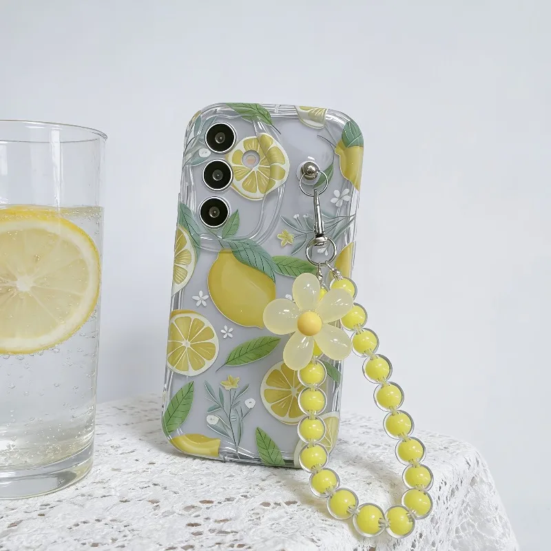 Vibrant Yellow Lemon Flower Lanyard Phone Case Cover