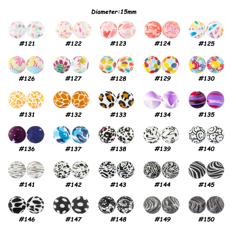 50-1000Pcs 15mm Printed Silicone Beads Round Leopard Beads For Jewelry Making DIY Bracelet Necklace Jewelry Accessories