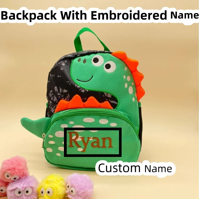 

Boys Girls Cute Cartoon Dinosaur School Bags Embroidered Name Mini Baby Rucksack Preschool Outdoor Traval Backpack