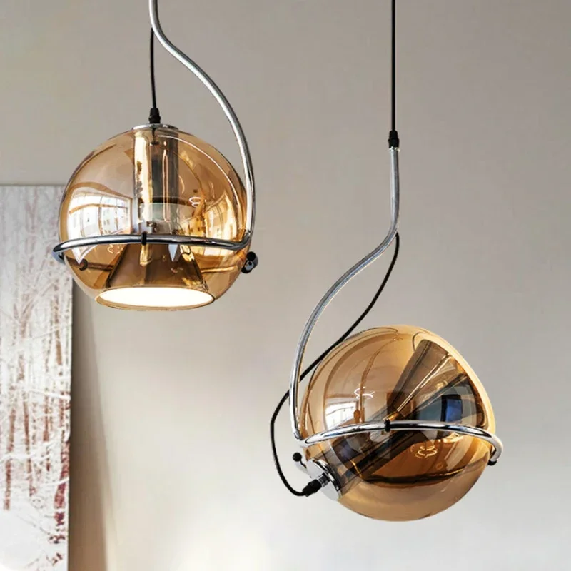 

Amber Glass Pendant Light Adjustable Ceiling Lamp Nordic Modern Home Living Room Decor Lighting Chandelier Suspension Luminaire
