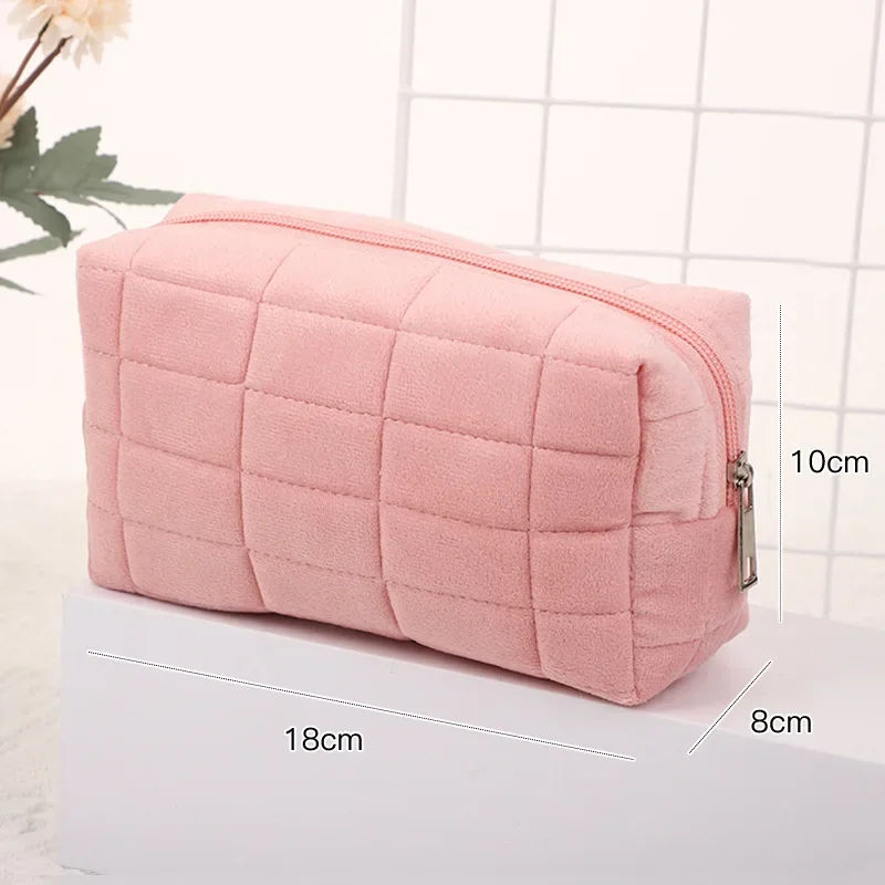 Cute Plush Makeup Bag for Women Portable Travel Small Cosmetic Bags Solid Color Zipper Toiletry Bag Washing Pouch Storage Bags makeup organizer,toiletry bag