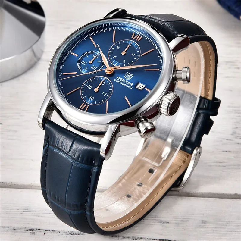 BENYAR Men Watch Top Luxury Sports Quartz Mens Watches Waterproof Chronograph Wristwatch Men Relogio Masculino with gift box